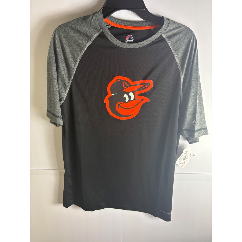 Majestic Baltimore Orioles MLB Cool Base Shirt Mens Medium Black Grey Raglan NWT